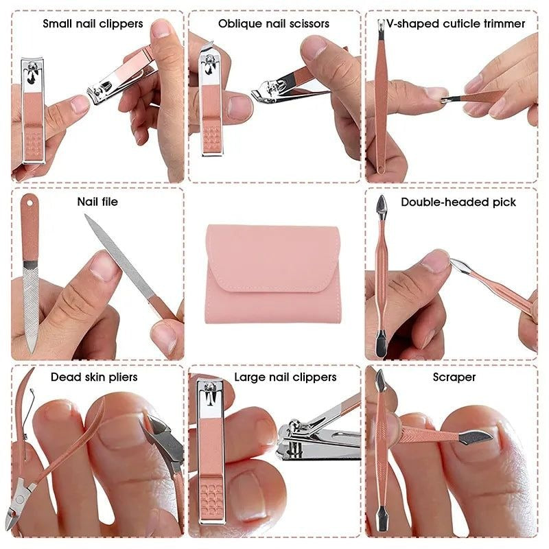 16 PCS Professional Manicure Set Full Function Kit Stainless Steel Pedicure Sets With Leather Portable Case Idea Gift