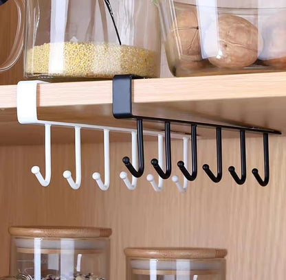 6 Hooks Metal hanger, Storage Shelf Wardrobe Cabinet Metal Under Shelves Mug Cup Hanger Kitchen Organizer Rack Holder