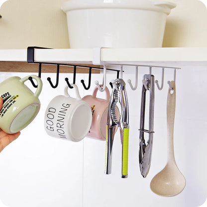 6 Hooks Metal hanger, Storage Shelf Wardrobe Cabinet Metal Under Shelves Mug Cup Hanger Kitchen Organizer Rack Holder