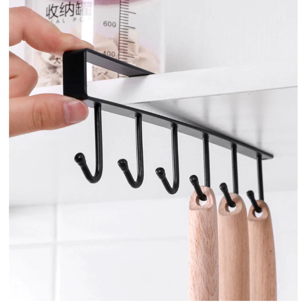 6 Hooks Metal hanger, Storage Shelf Wardrobe Cabinet Metal Under Shelves Mug Cup Hanger Kitchen Organizer Rack Holder