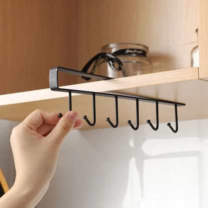 6 Hooks Metal hanger, Storage Shelf Wardrobe Cabinet Metal Under Shelves Mug Cup Hanger Kitchen Organizer Rack Holder