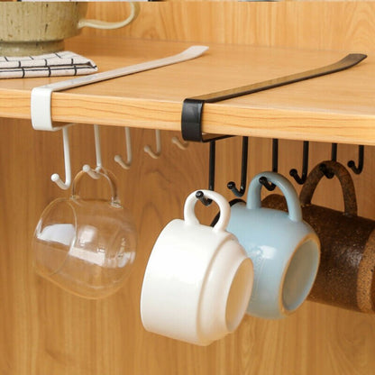 6 Hooks Metal hanger, Storage Shelf Wardrobe Cabinet Metal Under Shelves Mug Cup Hanger Kitchen Organizer Rack Holder
