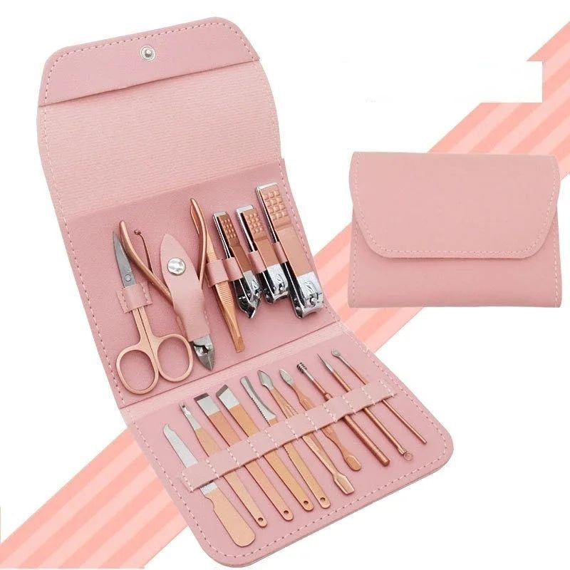 16 PCS Professional Manicure Set Full Function Kit Stainless Steel Pedicure Sets With Leather Portable Case Idea Gift