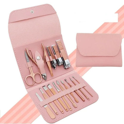 16 PCS Professional Manicure Set Full Function Kit Stainless Steel Pedicure Sets With Leather Portable Case Idea Gift