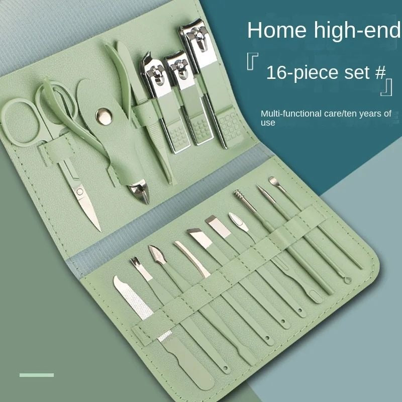 16 PCS Professional Manicure Set Full Function Kit Stainless Steel Pedicure Sets With Leather Portable Case Idea Gift