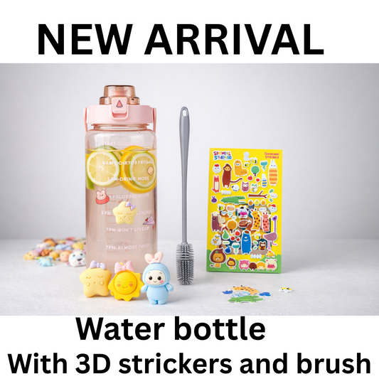 2000L Water Bottle with Straw,Brush,3D + 2D Strickers Transparent Portable Travel water bottles for Fitness,BPA-Free Hydration Bottle with Time Markers, Large Capacity Leakproof Water bottle