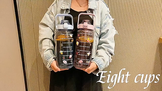 2000L Water Bottle with Straw,Brush,3D + 2D Strickers Transparent Portable Travel water bottles for Fitness,BPA-Free Hydration Bottle with Time Markers, Large Capacity Leakproof Water bottle